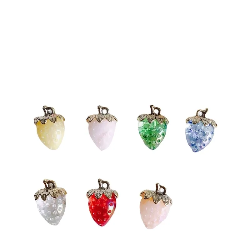 10 PCS/Package Plastic Resin Rhinestones Strawberry Pendant