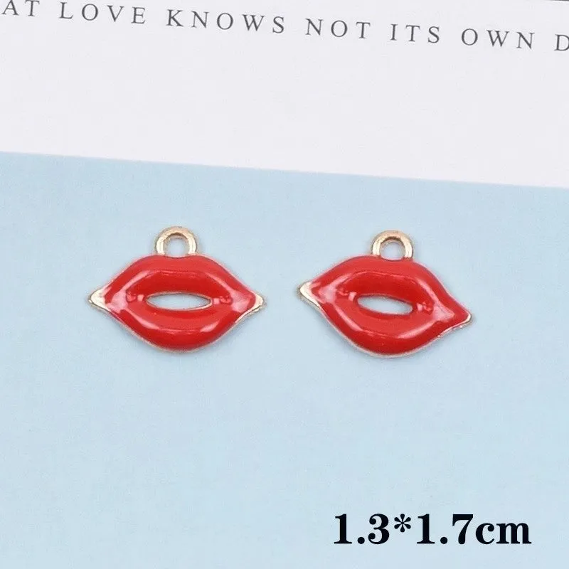 10 Pcs/package Simple Style Lips Alloy Enamel Jewelry Accessories