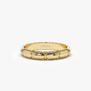 14k 3MM Unique X Cut Design Gold Wedding Ring