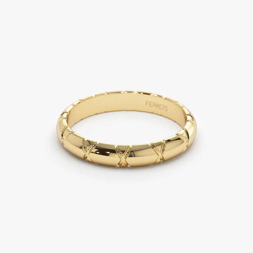 14k 3MM Unique X Cut Design Gold Wedding Ring