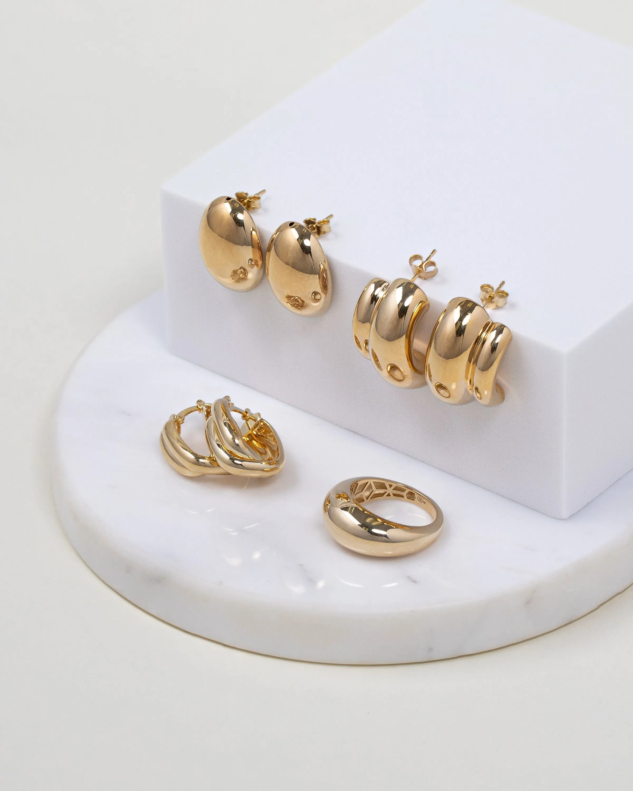 14k Gold Half Dome Stud Earrings