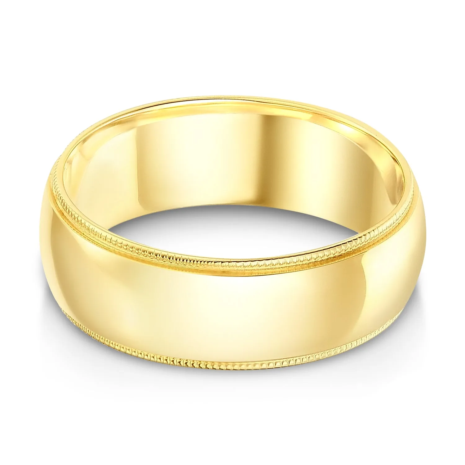 14k Solid Gold 7mm Standard Classic Fit Milgrain Traditional Wedding Band Ring