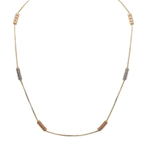 22K Multi Tone Gold Chain W/ Rose & White Gold Detailed Pipe Beads