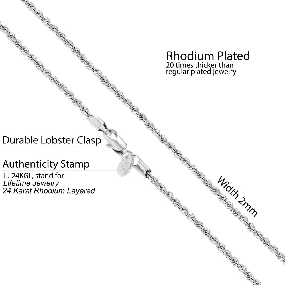 2mm Rope Chain Necklace (Rhodium)