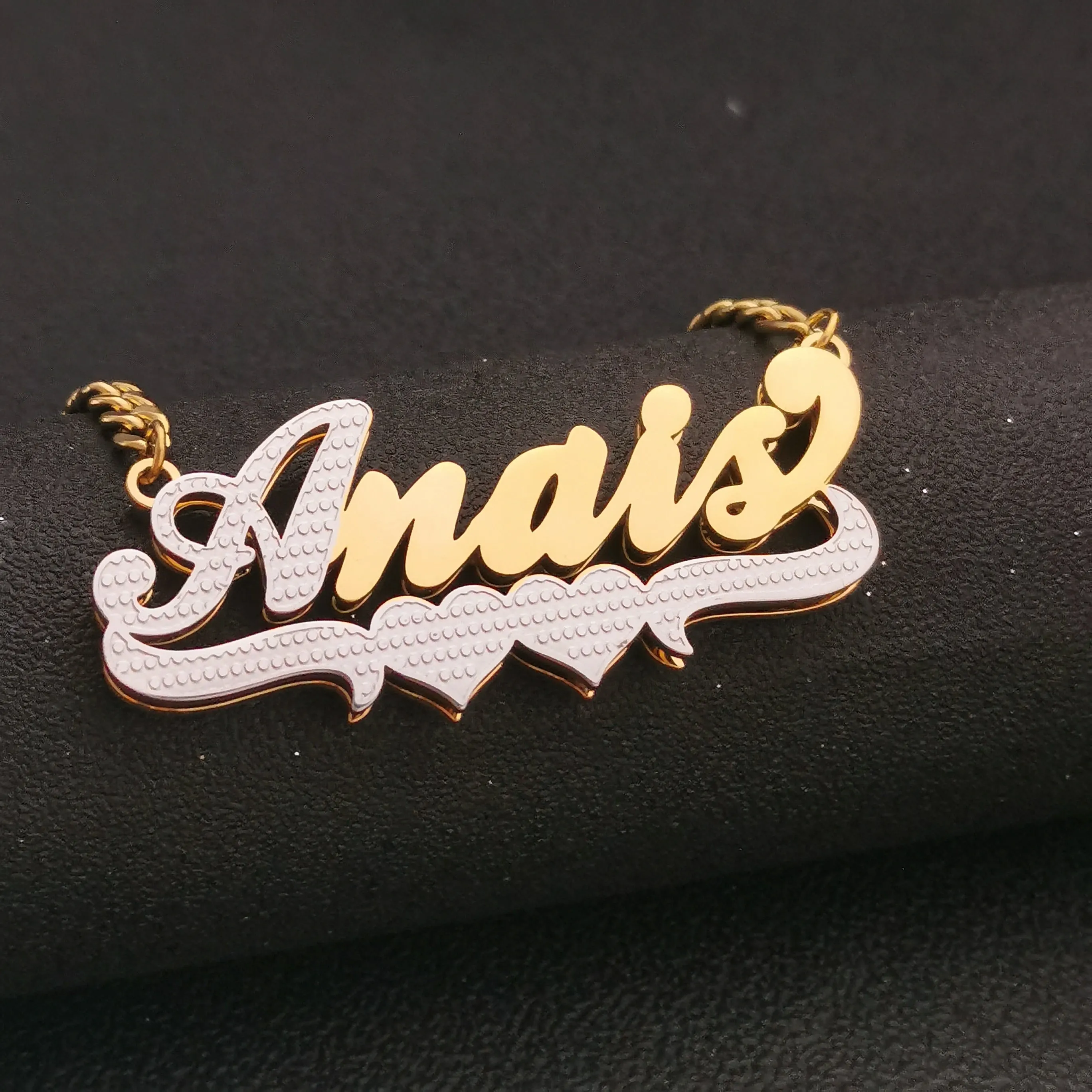 3D Double Plate Custom Nameplate Necklace Gold Plate Pendant Personalized Name Necklace