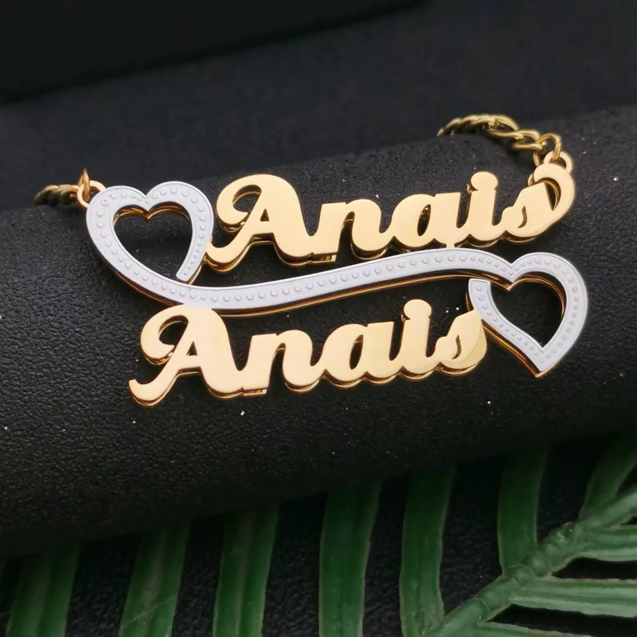 3D Double Plate Custom Nameplate Necklace Gold Plate Pendant Personalized Name Necklace