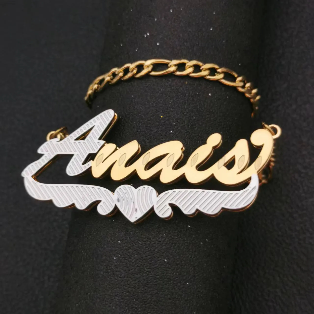 3D Double Plate Custom Nameplate Necklace Gold Plate Pendant Personalized Name Necklace