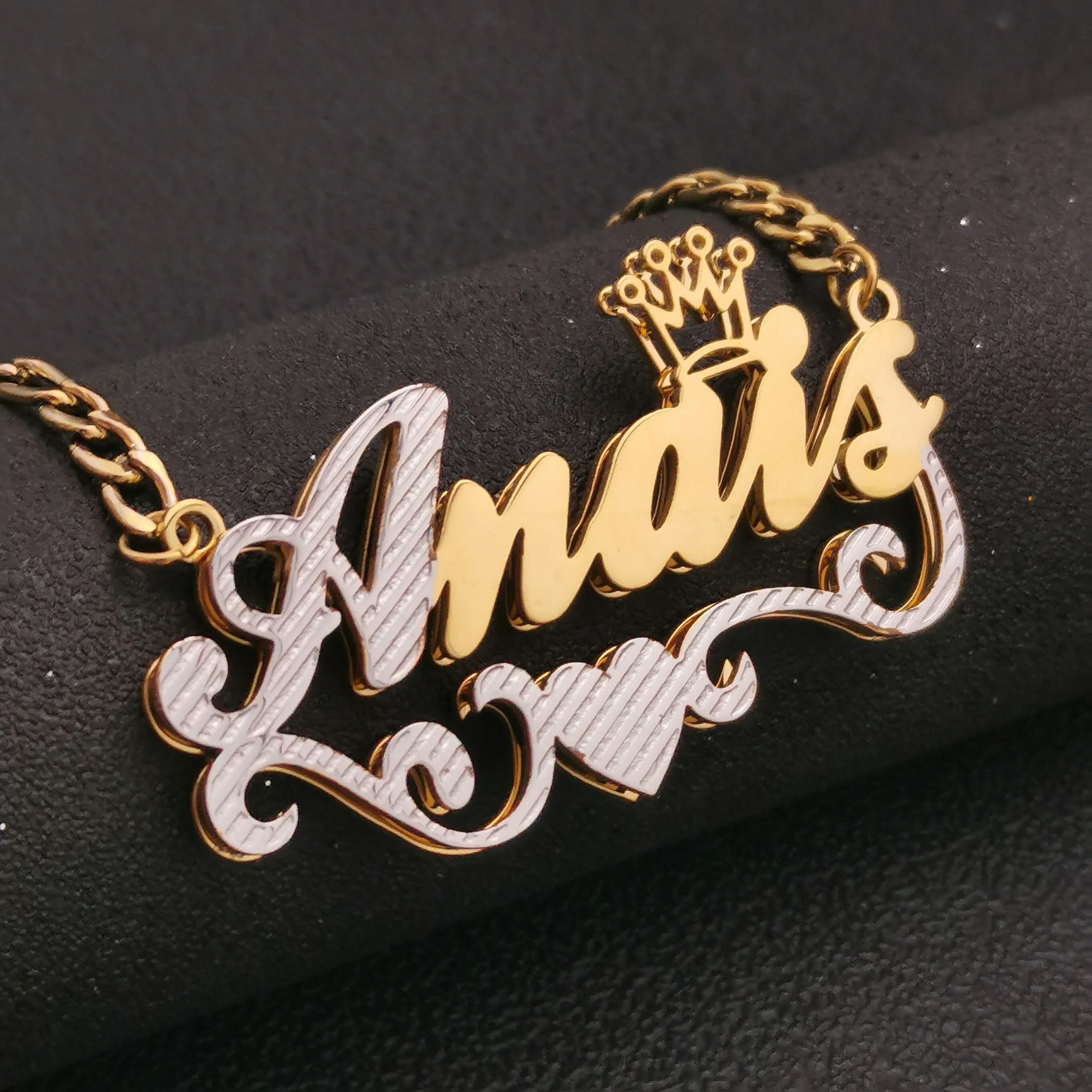3D Double Plate Custom Nameplate Necklace Gold Plate Pendant Personalized Name Necklace