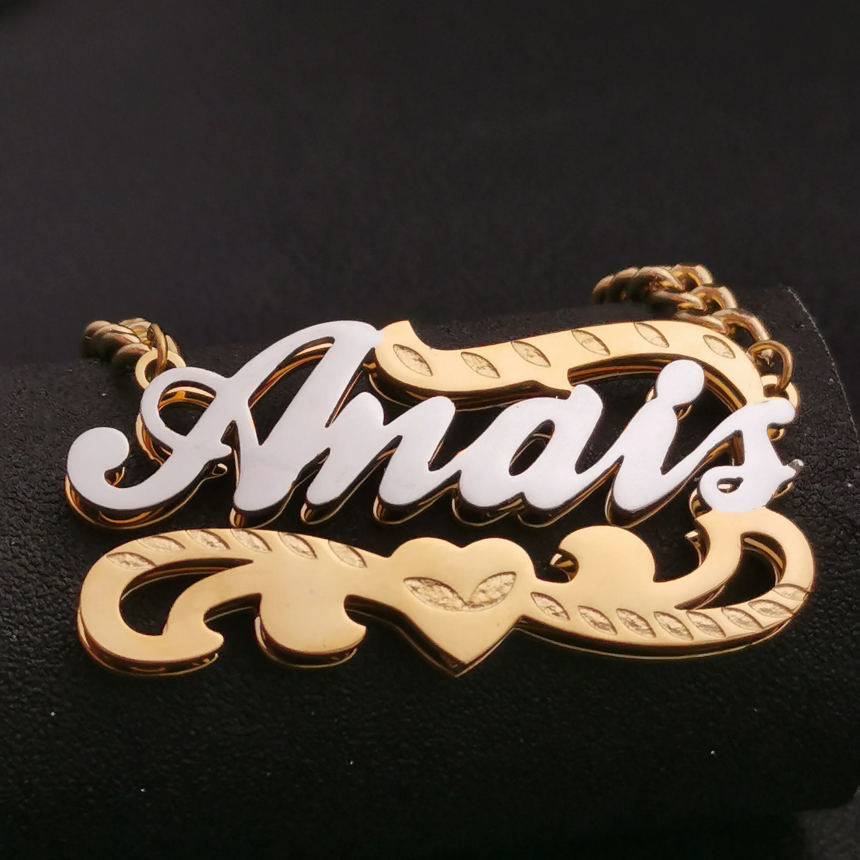 3D Double Plate Custom Nameplate Necklace Gold Plate Pendant Personalized Name Necklace