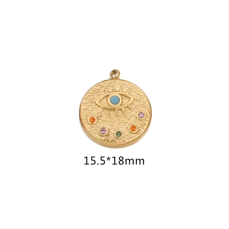 5 Pcs/package Simple Style Devil's Eye Stainless Steel Enamel Plating Inlay Pendant Jewelry Accessories