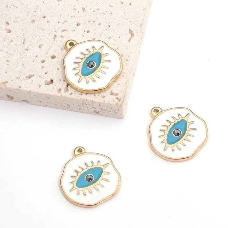 5 Pcs/package Simple Style Devil's Eye Stainless Steel Enamel Plating Inlay Pendant Jewelry Accessories