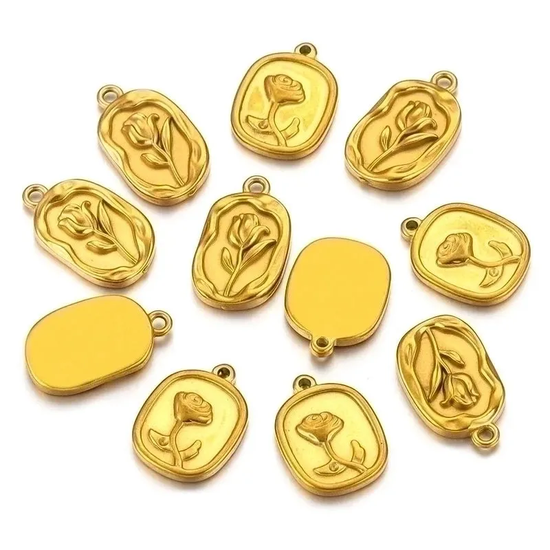 5 Pcs/package Simple Style Rose Stainless Steel Plating Pendant Jewelry Accessories