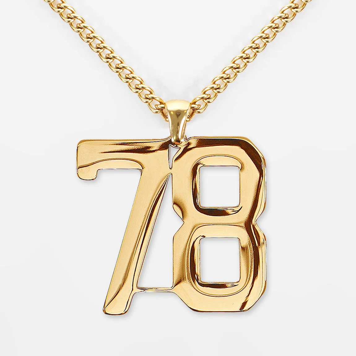 78 Number Pendant with Chain Necklace - Gold Plated Stainless Steel