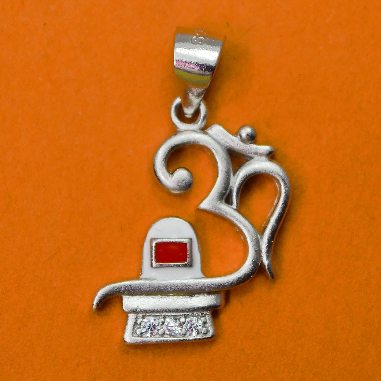 925 Silver OM Pendant with Shiva ling Matte Pendant (Design 42)