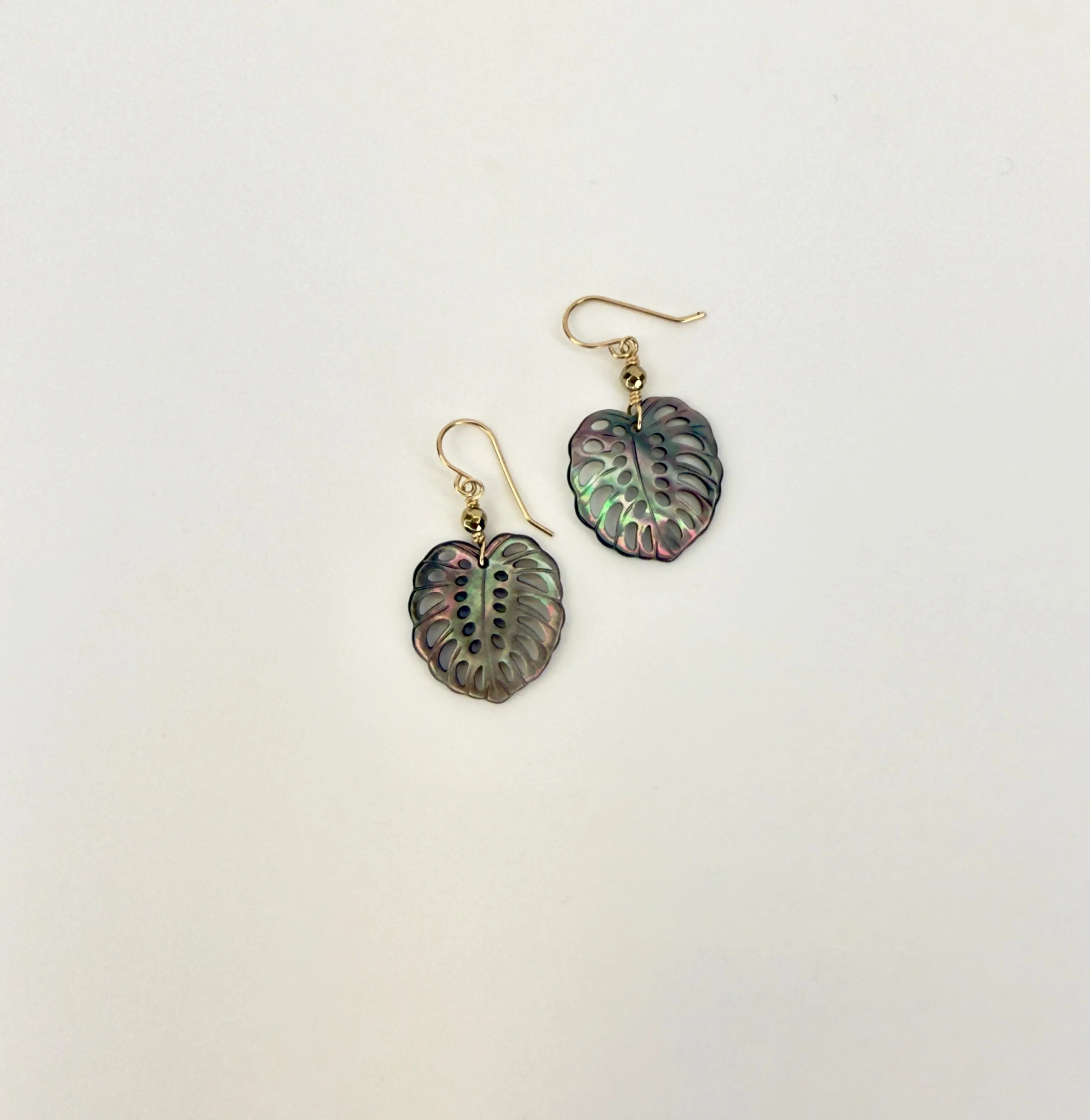 April Martin Black Mother Of Pearl Monstera Earrings