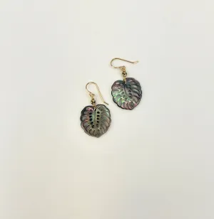 April Martin Black Mother Of Pearl Monstera Earrings