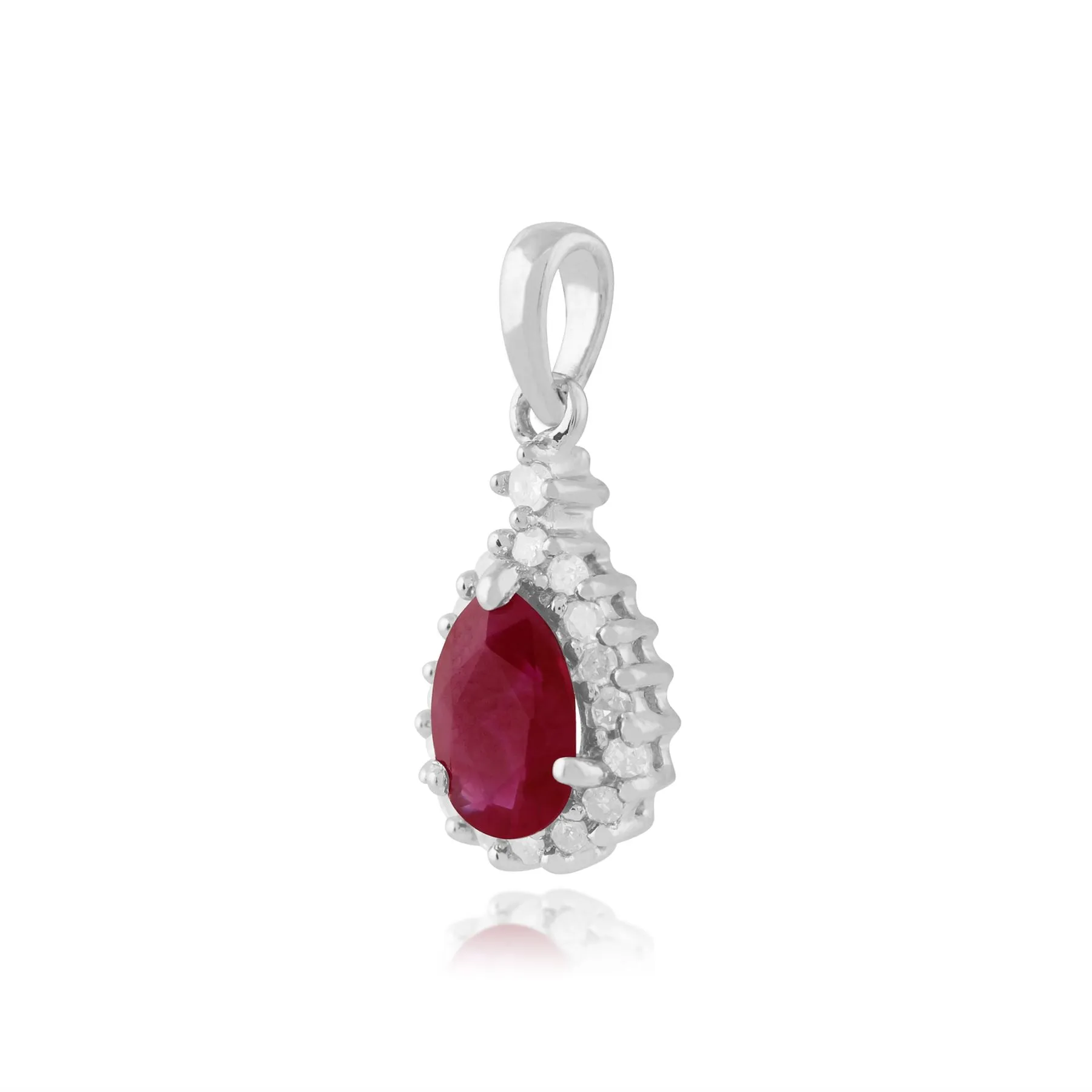 Birnenförmige Rubin & Diamant Halskette in 9ct Weiß Gold
