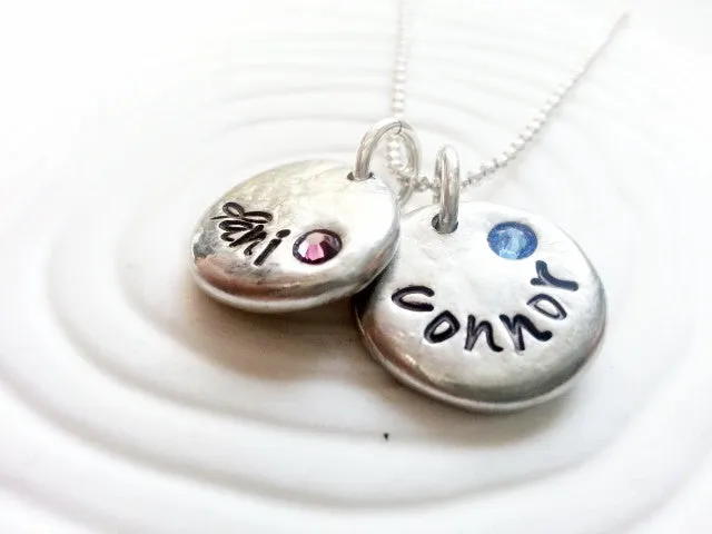 Birthstone Pebble Necklace | Mother's Name Necklace
