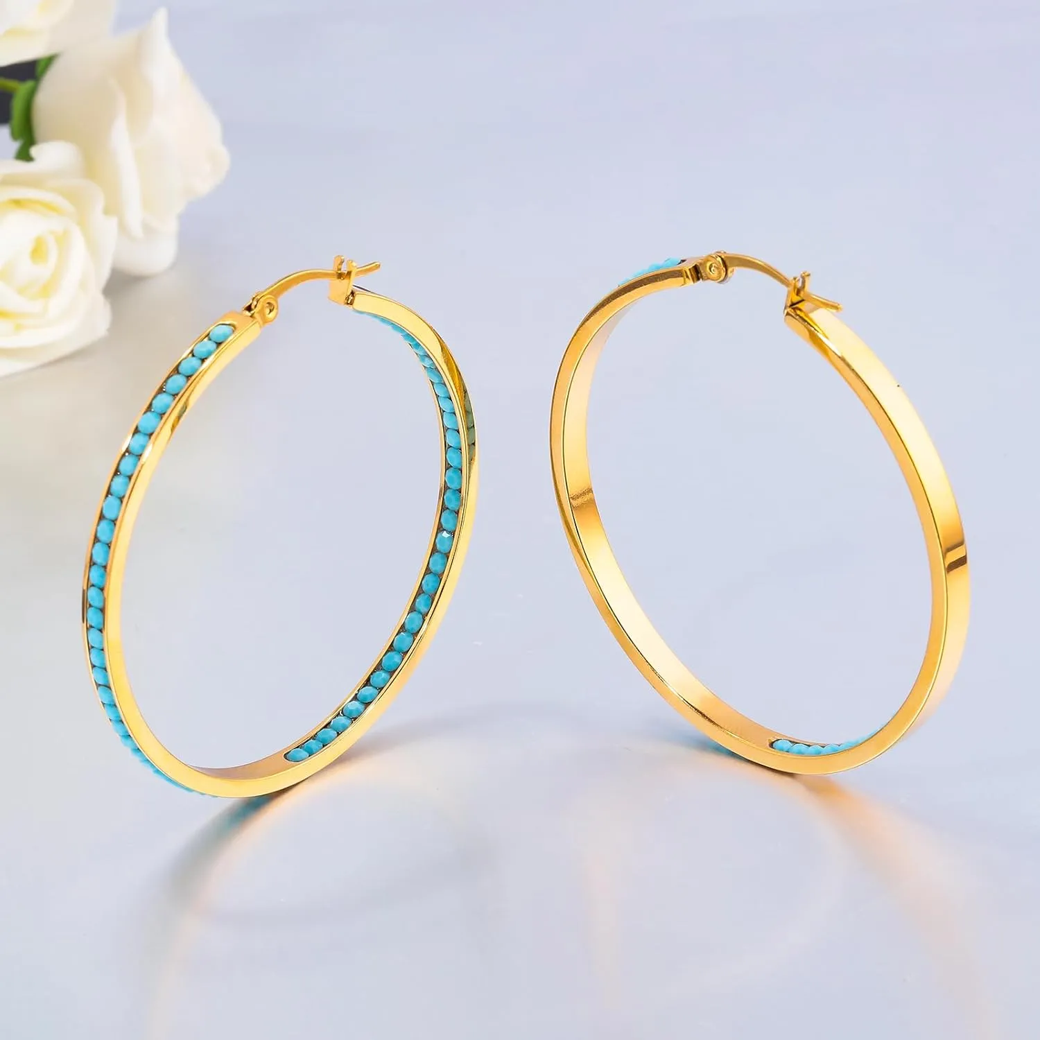 CiNily Mult-colors Crystal Stainless Steel Hoop Earring for Women Hypoallergenic Jewelry for Sensitive Ears Large Big Hoop Earrings 2"