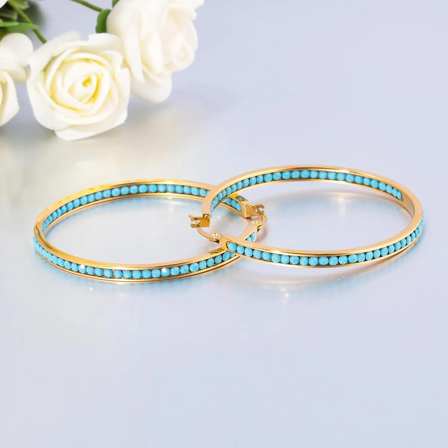 CiNily Mult-colors Crystal Stainless Steel Hoop Earring for Women Hypoallergenic Jewelry for Sensitive Ears Large Big Hoop Earrings 2"