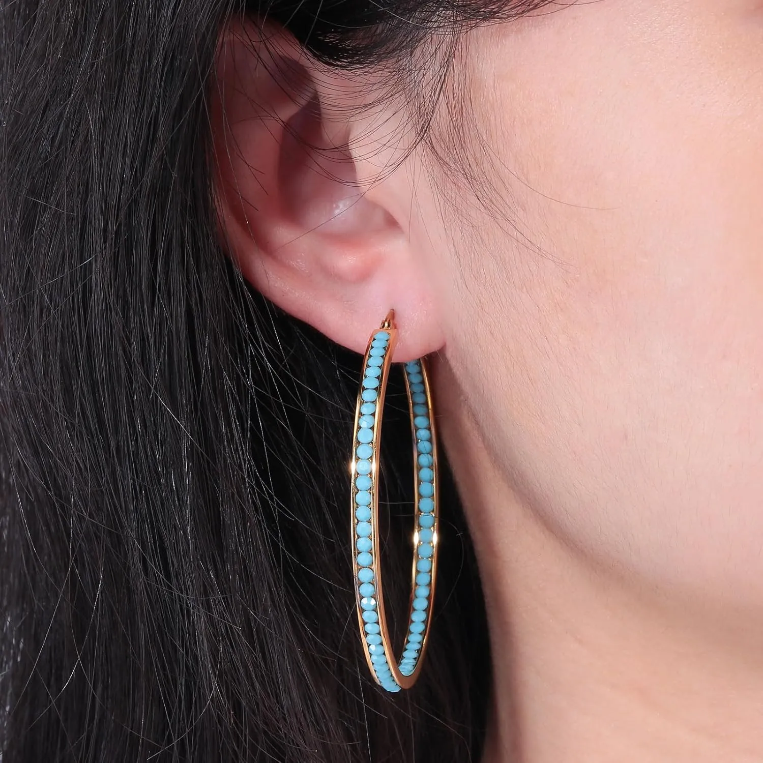 CiNily Mult-colors Crystal Stainless Steel Hoop Earring for Women Hypoallergenic Jewelry for Sensitive Ears Large Big Hoop Earrings 2"