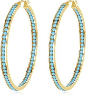 CiNily Mult-colors Crystal Stainless Steel Hoop Earring for Women Hypoallergenic Jewelry for Sensitive Ears Large Big Hoop Earrings 2"