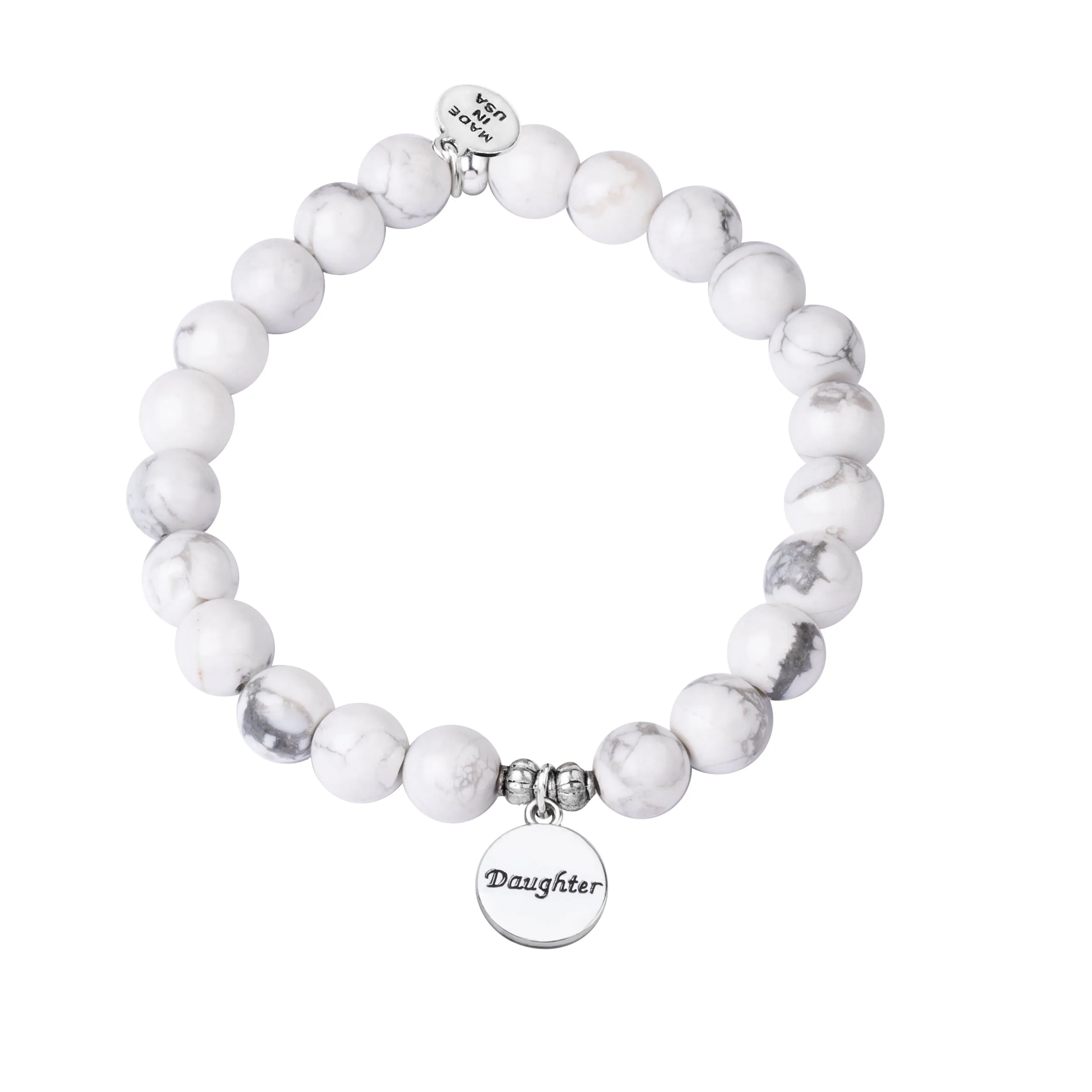 Daughter | Stone Beaded Charm Bracelet | Howlite