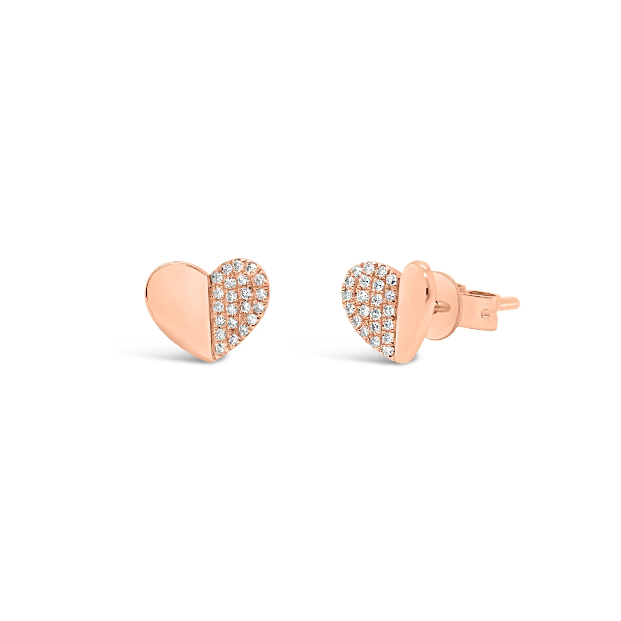 Diamond Half-Set Heart Stud Earrings