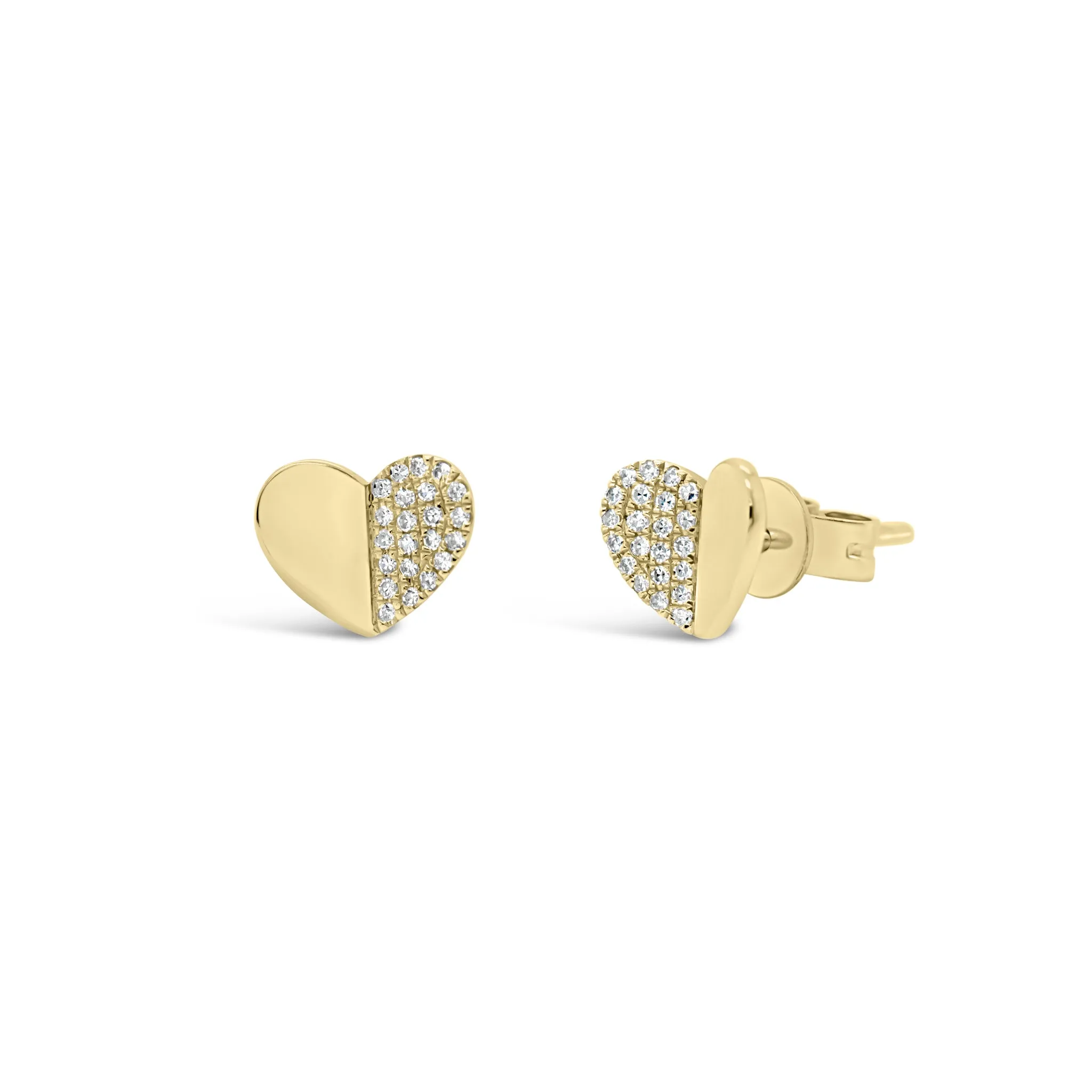 Diamond Half-Set Heart Stud Earrings