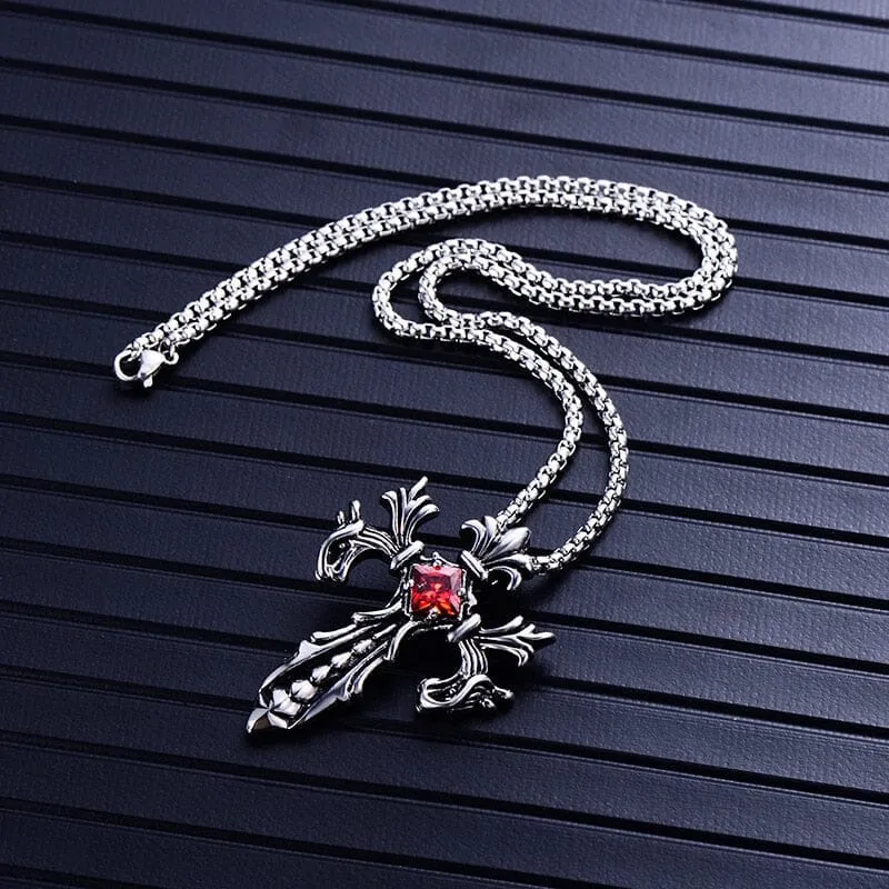 Double Dragon Cross Necklace