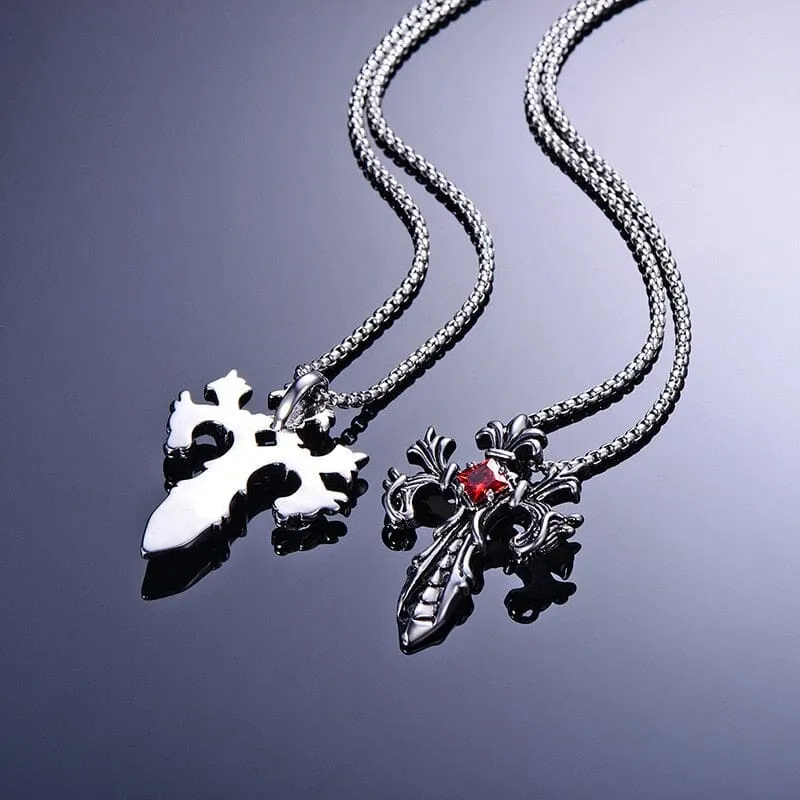 Double Dragon Cross Necklace