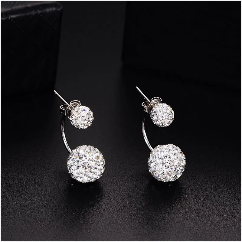 Double Round Beads Ball Shape Stud Earring with Zircon Crystals