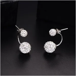 Double Round Beads Ball Shape Stud Earring with Zircon Crystals