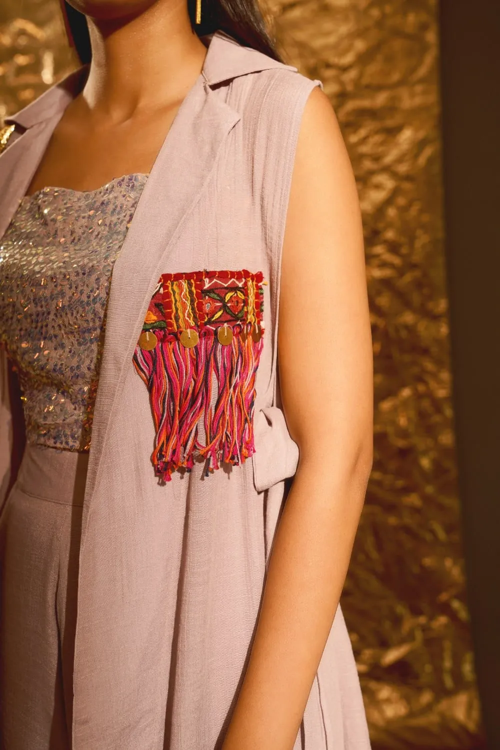 Dramatic Sleeveless Blazer Set