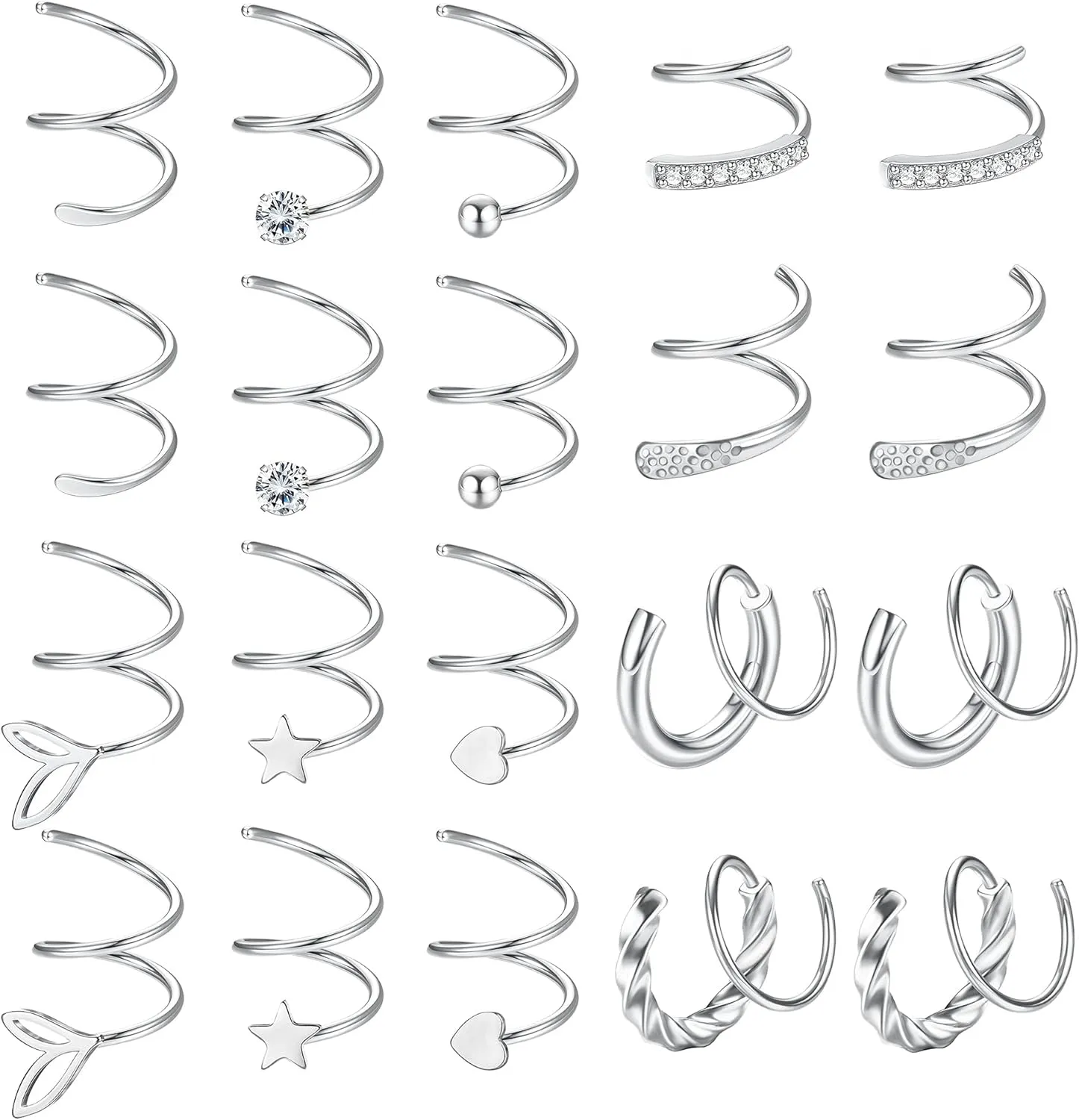 Drperfect 10 Pairs Twisted Hoop Earrings for Women - 316L Stainless Steel Spiral Cuff Wrap Double Hoop Twist Earrings