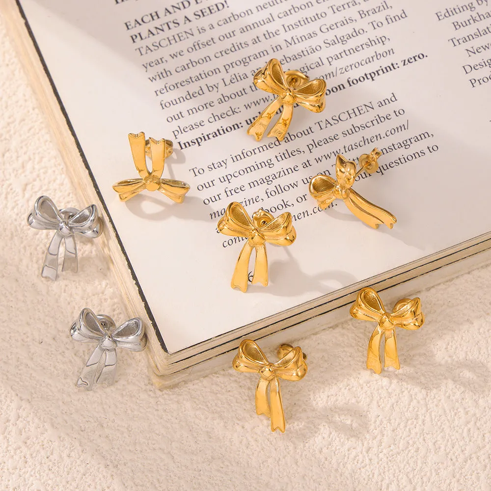 Elegant Korean Bow Design Gold-Plated Earrings