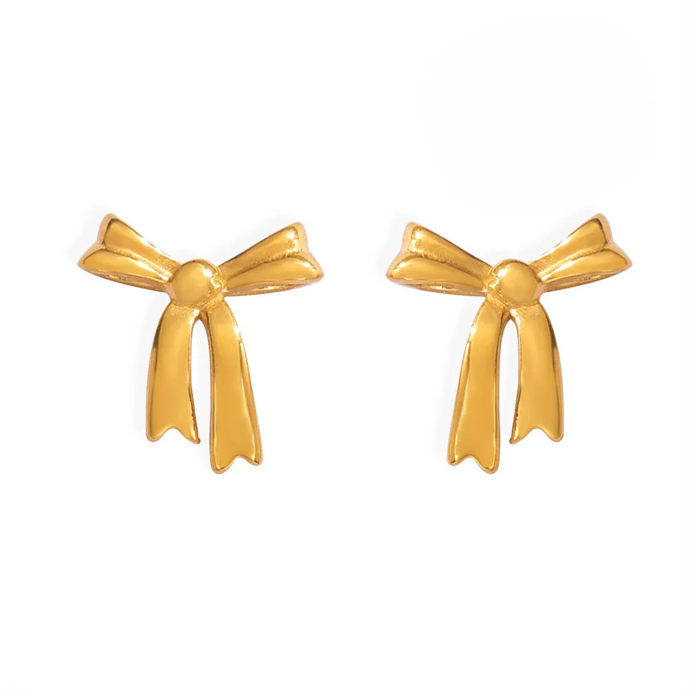 Elegant Korean Bow Design Gold-Plated Earrings