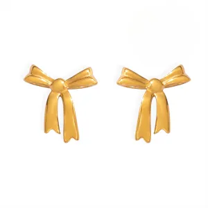 Elegant Korean Bow Design Gold-Plated Earrings