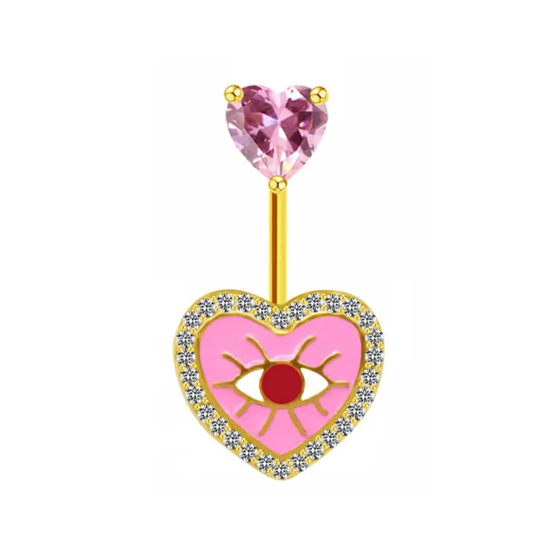 Evil Eye Heart-shaped Bat Stainless Steel Belly Ring