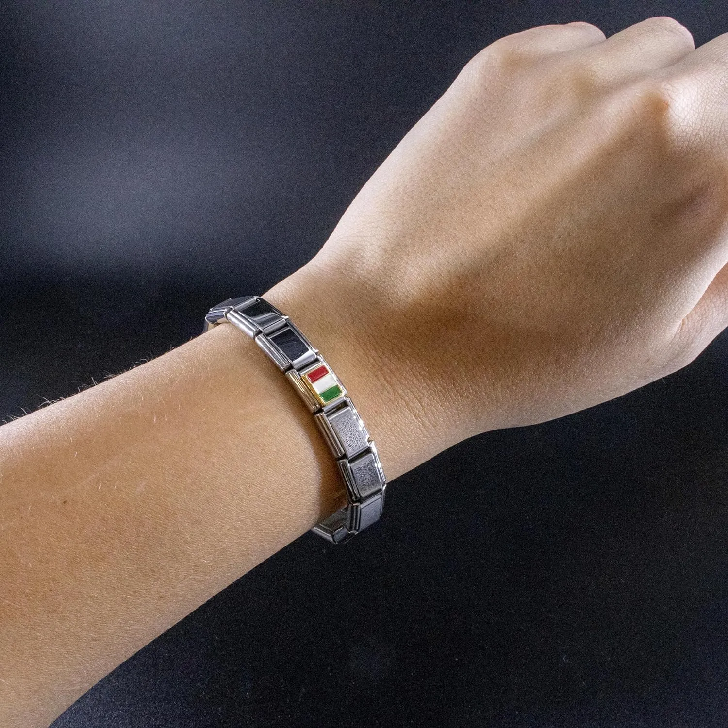 Fablinks Italian Bracelet Charms, 9mm Stainless Steel Flag Charm Link Jewelry for Women, Ethnic Pride Country Flags Enamel Links for Men