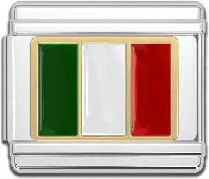 Fablinks Italian Bracelet Charms, 9mm Stainless Steel Flag Charm Link Jewelry for Women, Ethnic Pride Country Flags Enamel Links for Men
