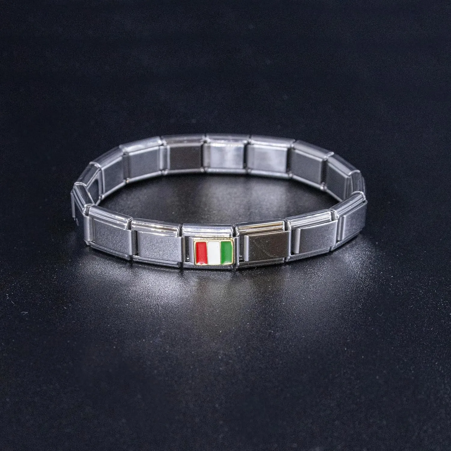 Fablinks Italian Bracelet Charms, 9mm Stainless Steel Flag Charm Link Jewelry for Women, Ethnic Pride Country Flags Enamel Links for Men