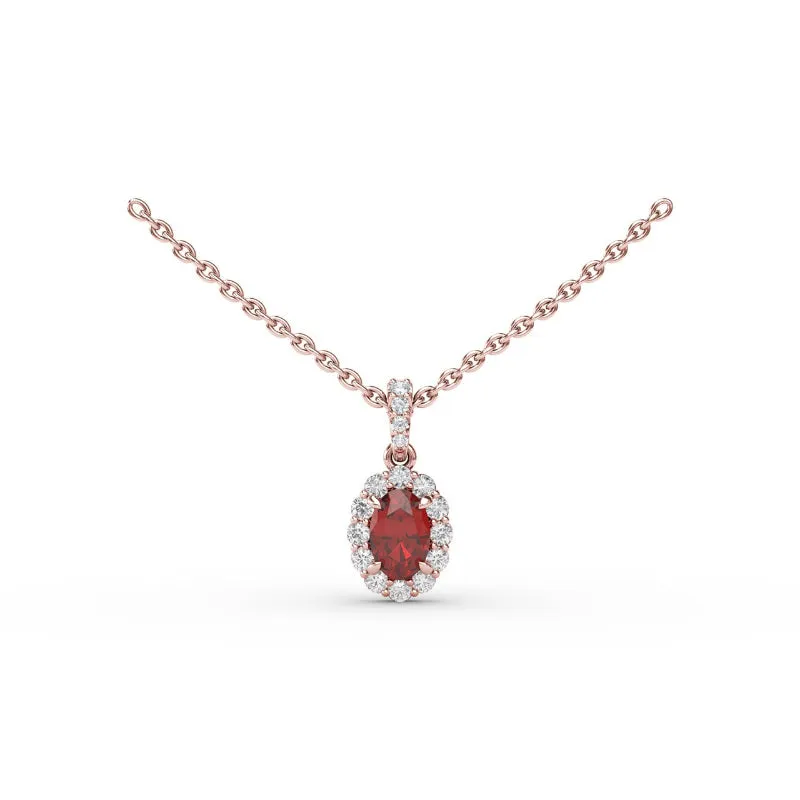 Fana Ruby and Diamond Halo Necklace