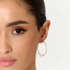 Fine Wire Pearl Hoop Earrings (Gold)