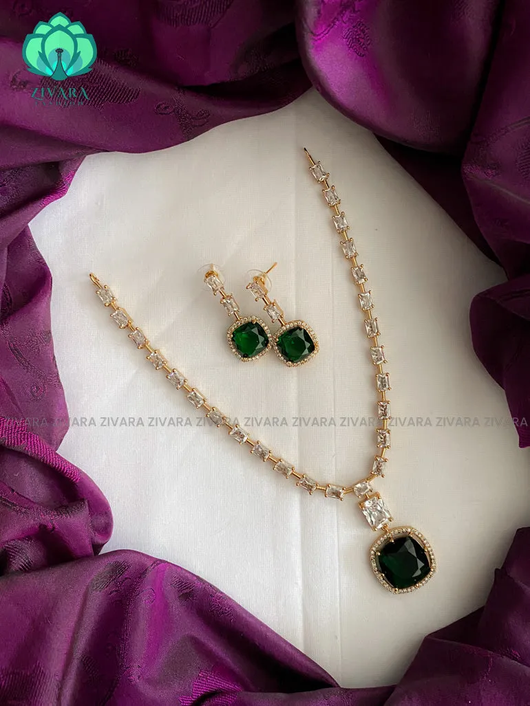 Hotselling colourful pendant elegant necklace with earrings CZ matte Finish- Zivara Fashion