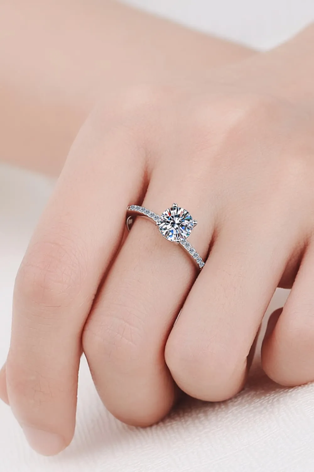 I Am Precious 1 Carat Moissanite Rhodium-Plated Side Stone Ring