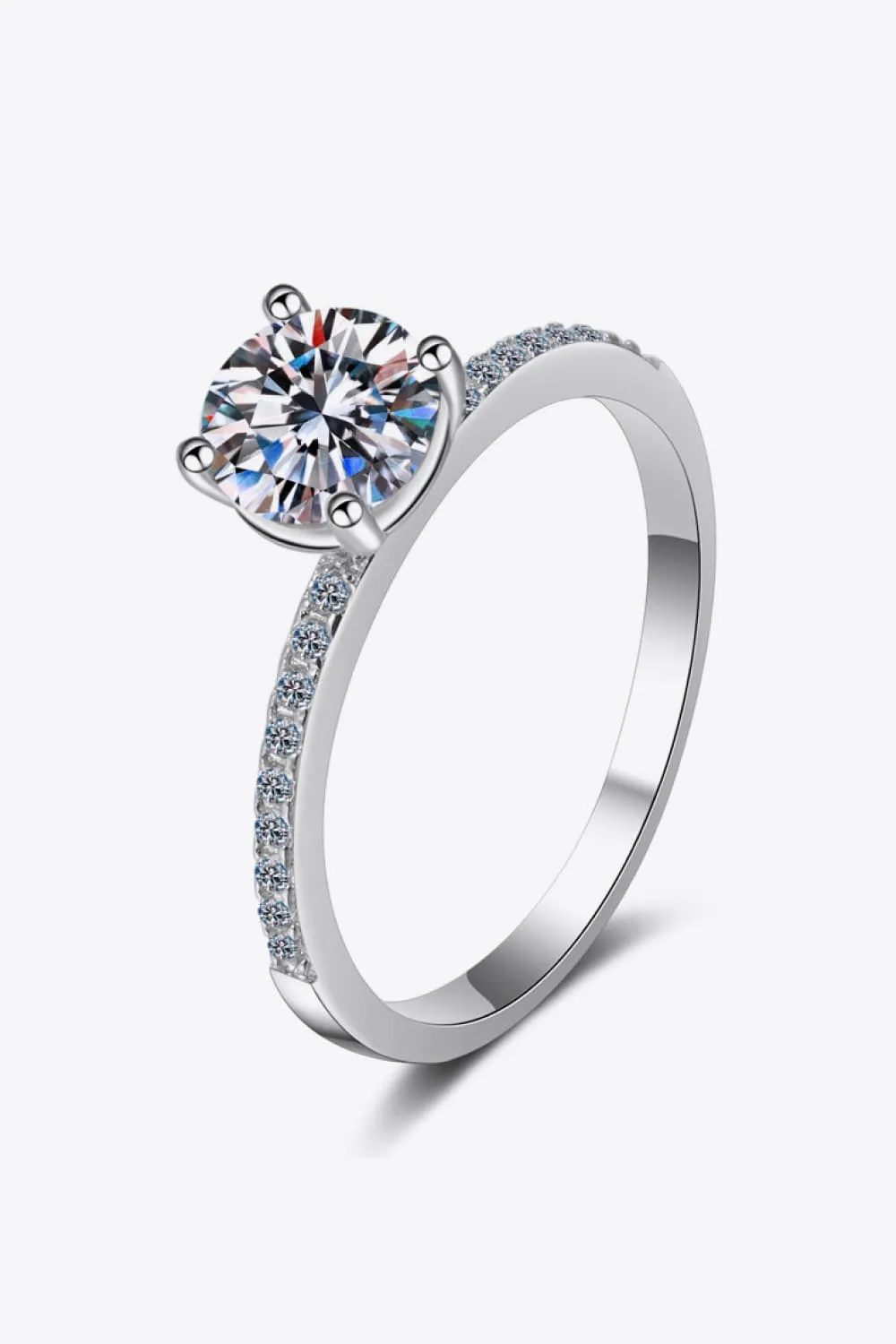 I Am Precious 1 Carat Moissanite Rhodium-Plated Side Stone Ring