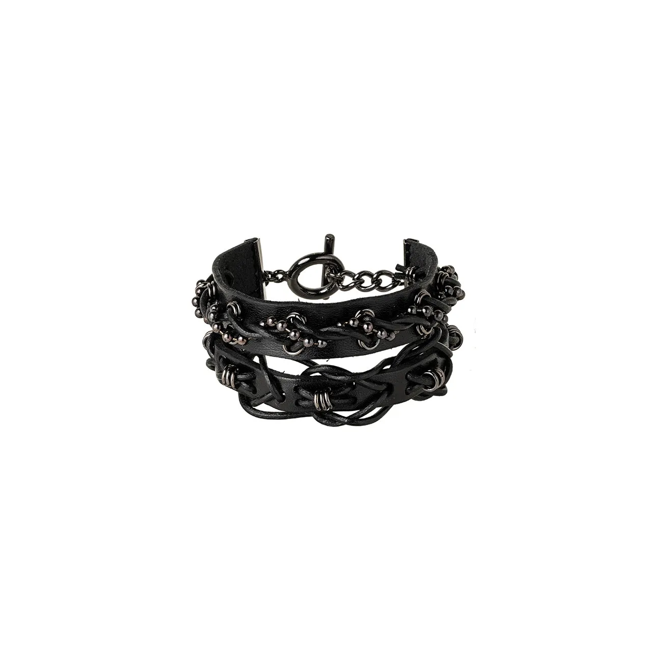 LEATHER BRASS BKNI BRAIDED BRACELET