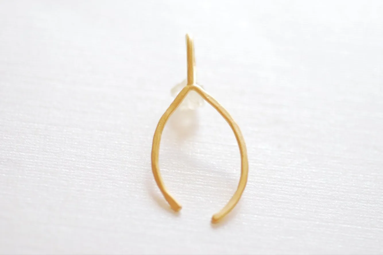 Matte Vermeil Gold Thin Hammered Wishbone Charm- 18k gold plated over Sterling Silver Wishbone, Vermeil Gold Wishbone Pendant Charm, 217