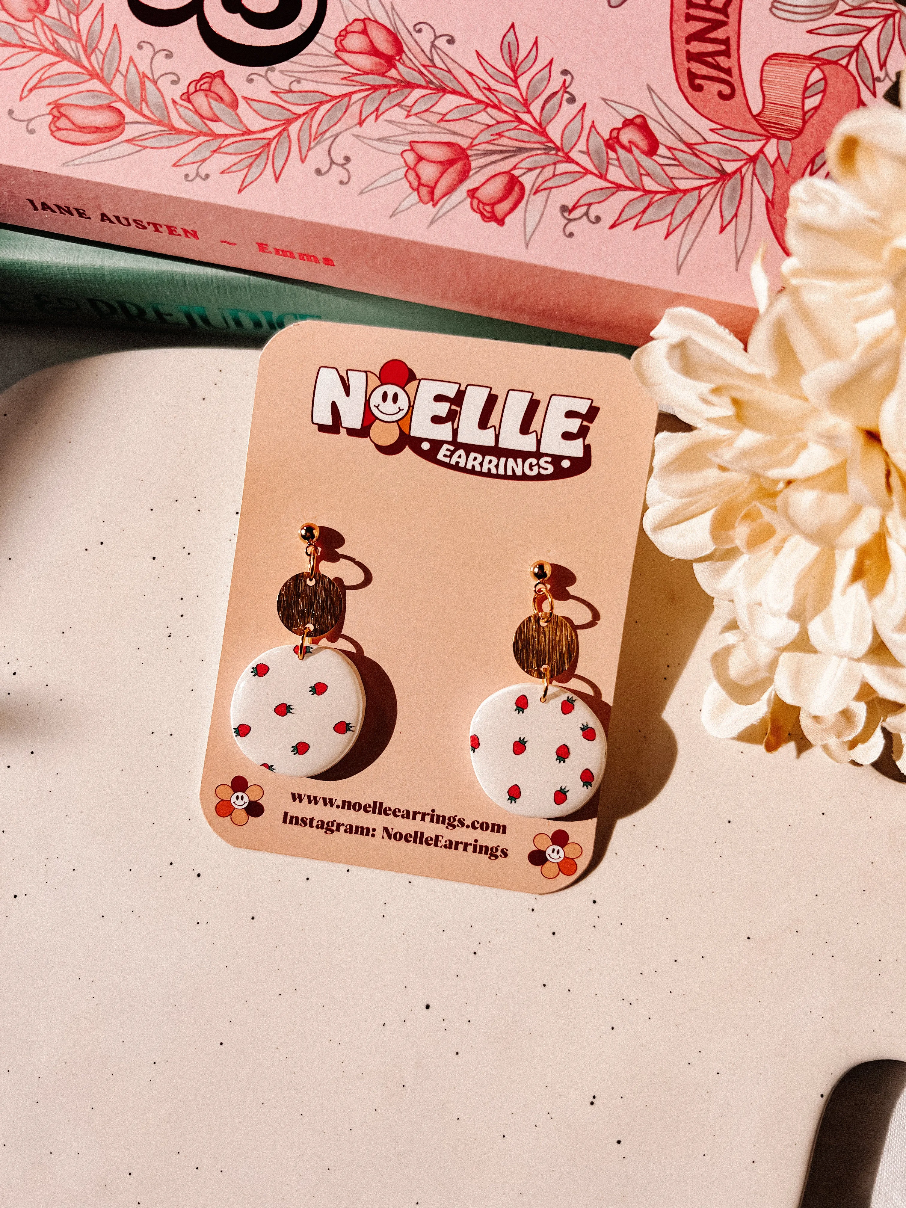 Organic Strawberry Patterned Dangles